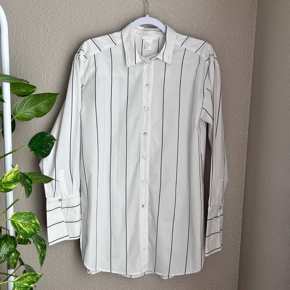 H&M White Button Up with Black Stripes